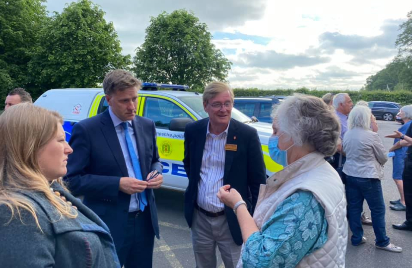Pictured (left to right); Donna Jones, Steve Brine MP and Cllr Patrick Cunningham chatting with residents.