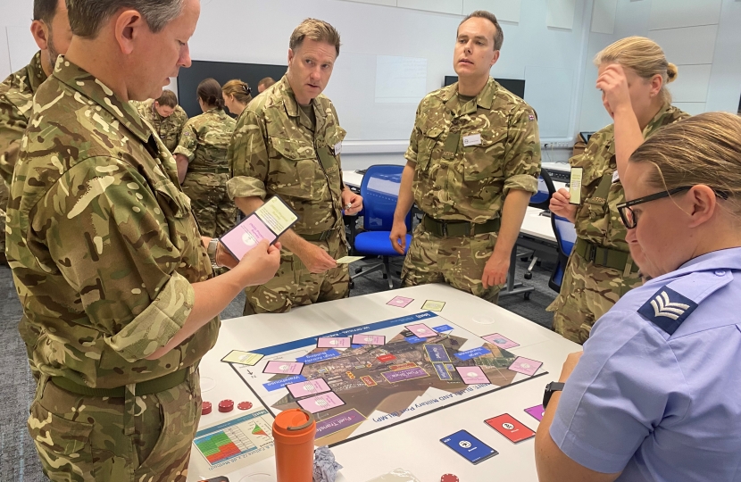 Steve Brine taking part in an activity at Shrivenham Defence Academy