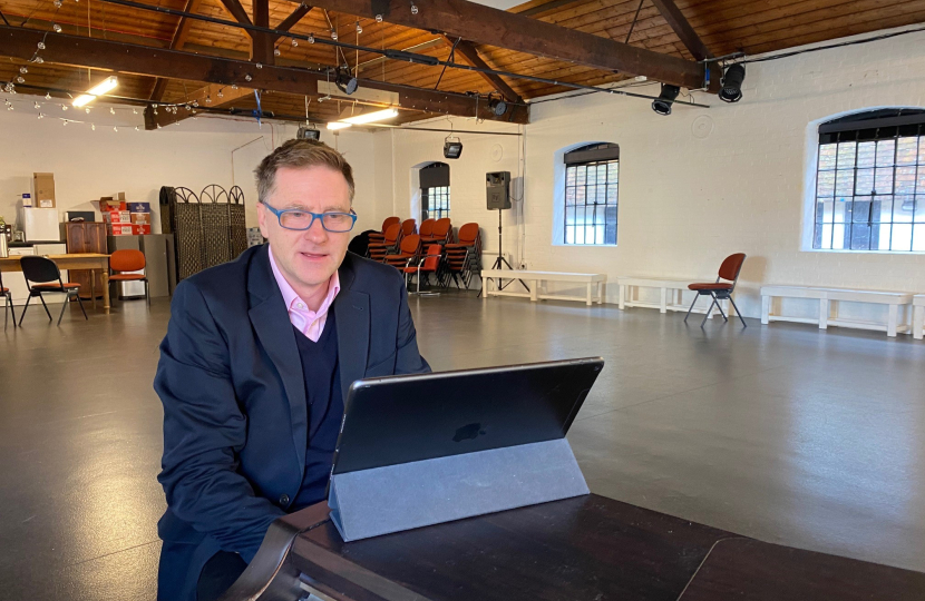 Pictured; Steve speaking with Sky News on the first floor performance space during his visit.