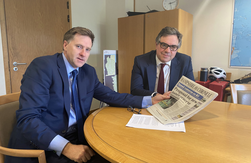 Pictured; Steve Brine MP showing Minister Jeremy Quin MP how the campaign featured on the front-page of a recent edition of the Hampshire Chronicle.