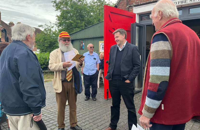 Pictured; Steve Brine MP, Bernard Tucker, Robin Atkins and others in front of the New Alresford Museum.