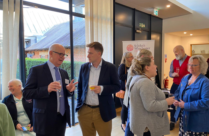 Steve Brine MP talking to Chair of Trustees, Roger Bright