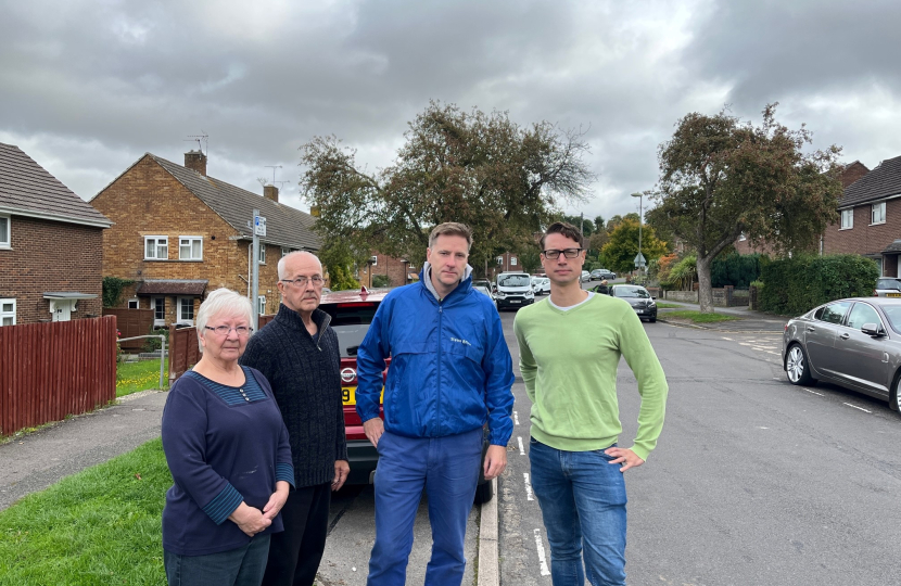 Pictured; Steve Brine MP with Sam Feltham and Mr and Mrs Mears on Garbett Road, Winnall.
