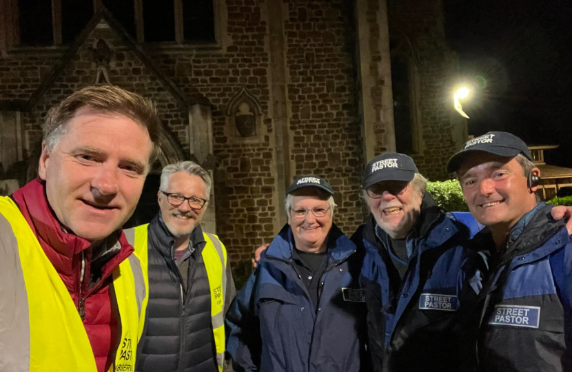 Pictured; Steve Brine MP, Rev’d Marcus Dickinson with Street Pastors; Lin Brewer, Peter Booth and Luke Birmingham