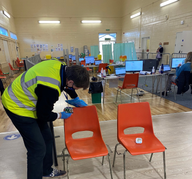 Pictured; Steve hard at work in the waiting area at Badger Farm.