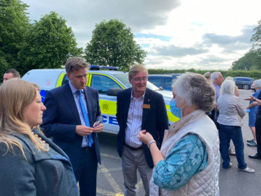 Pictured (left to right); Donna Jones, Steve Brine MP and Cllr Patrick Cunningham chatting with residents.