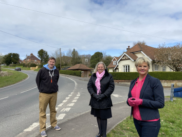 Pictured; Steve Brine with Cllr Horrill and Fiona Issacs outside Itchen Abbas Village Hall