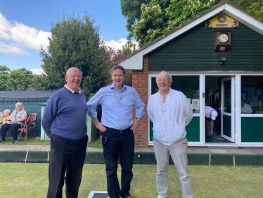 Pictured; Steve Brine MP with club members, giving bowls ago