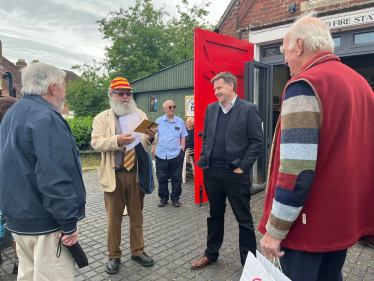 Pictured; Steve Brine MP, Bernard Tucker, Robin Atkins and others in front of the New Alresford Museum.