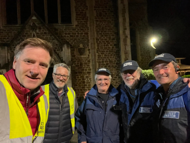 Pictured; Steve Brine MP, Rev’d Marcus Dickinson with Street Pastors; Lin Brewer, Peter Booth and Luke Birmingham